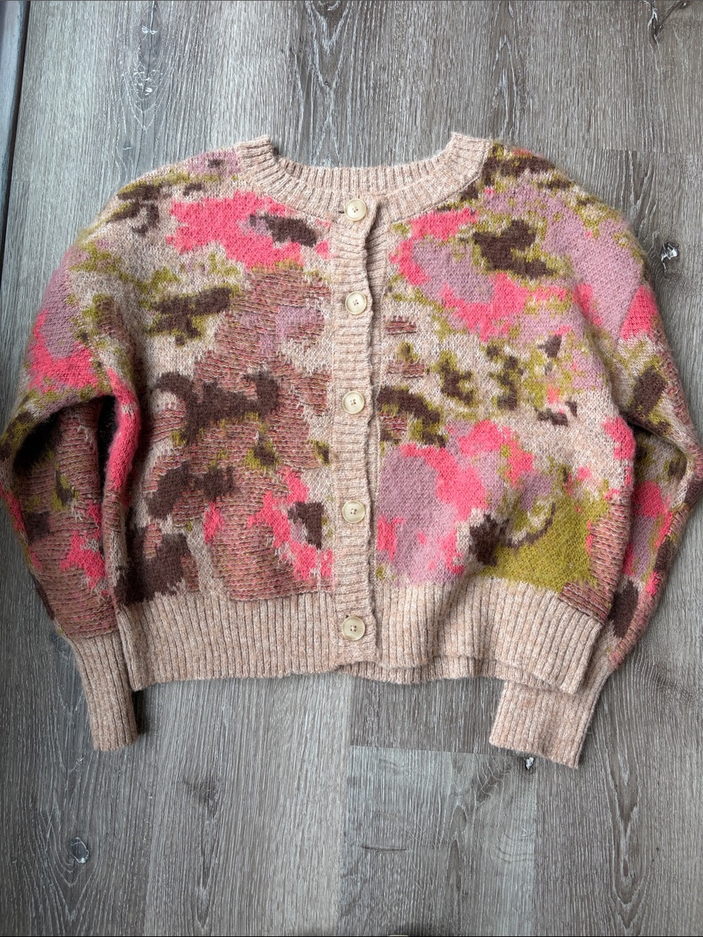 Anthropologie Pink Multi-Tone Button Cardigan